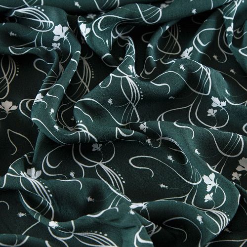 Креп 026-12326 бутылочный зеленый принтованный