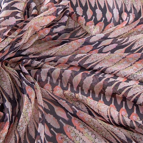 Шифон шелковый 027-20195 черный мультиколор