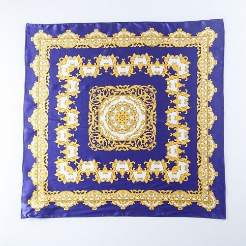 Платок шелковый 67х67 см 510753 фиолетово-синий принтованный