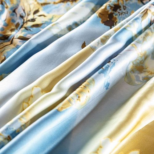 Шелк натуральный К30-242 бежево-голубой принтованный