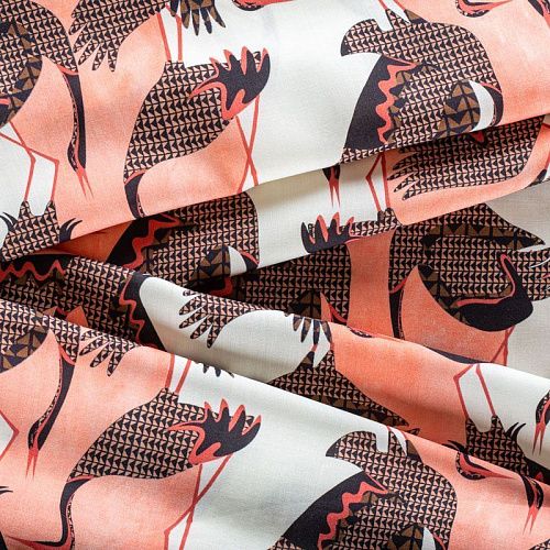 Штапель 069-1024 молочно-коралловый принтованный