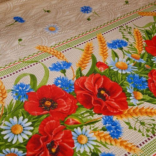 Рогожка 048-13893 бежевый принтованный