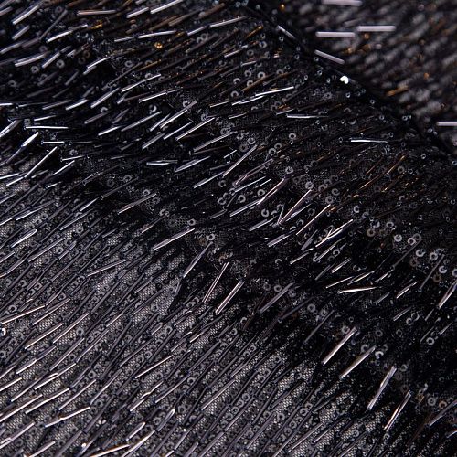 Сетка с пайетками и стеклярусом 050-19865 черный