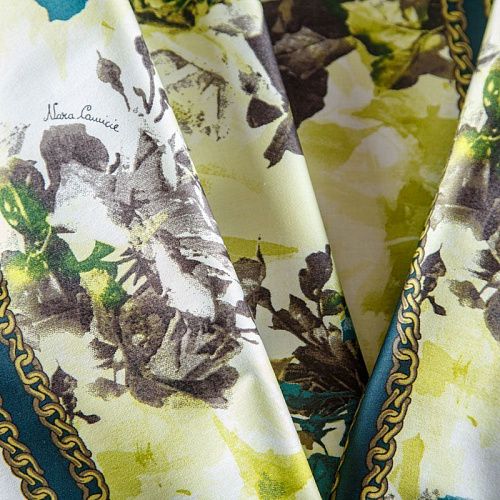 Сатин стрейч 001-07887 желтый принтованный