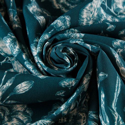 Штапель 069-12290 темно-бирюзовый принтованный