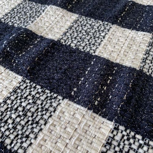 Твид шанель К32-313 молочно-синий клетка