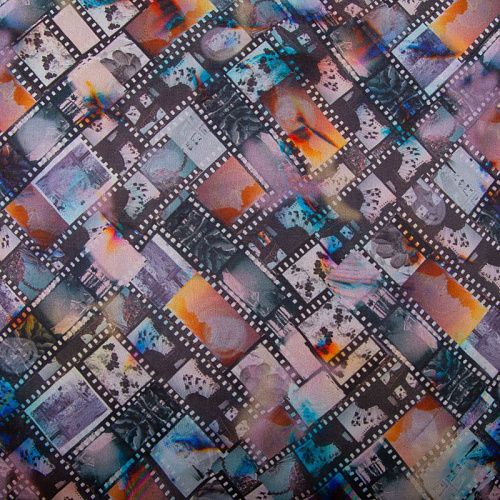 Шифон шелковый 068-20077 черный мультиколор