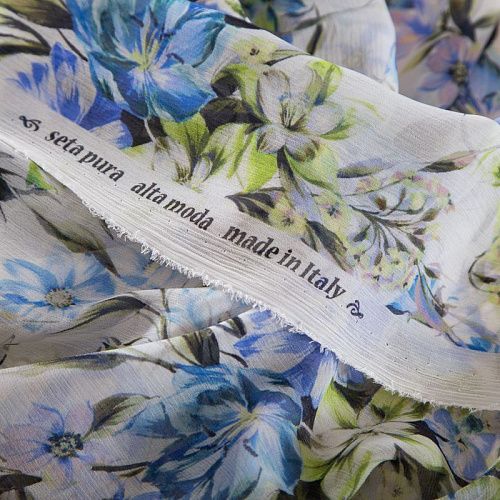 Шифон-жатка шелковый 068-19248 молочный принтованный