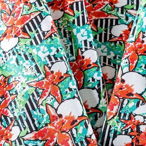 Лен искусственный 035-07867 зеленый принтованный