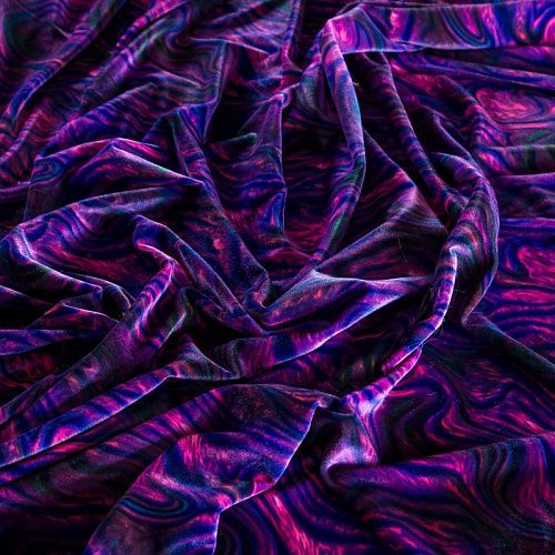 Бархат стрейч 002-04310 фиолетовый принтованный