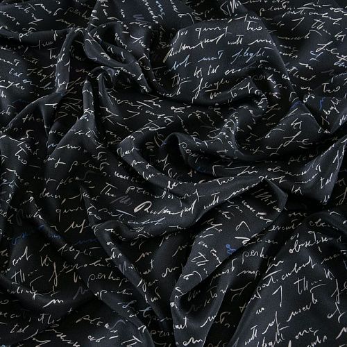 Крепдешин натуральный 028-11954 черный принтованный