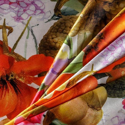 Шелк натуральный К2-786 белый принтованный