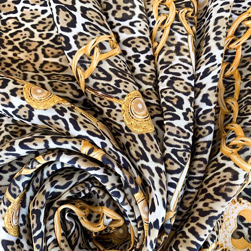 Крепдешин натуральный К32-243 бежево-серый принтованный