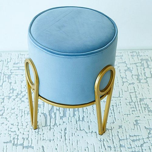 Пуф круглый D 35 см H 46 см серо-голубой бархат 521357 