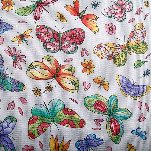 Полотно вафельное 007-15296 белый принтованный