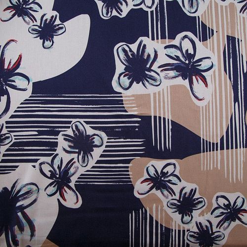 Сатин 001-16305 темно-синий принтованный