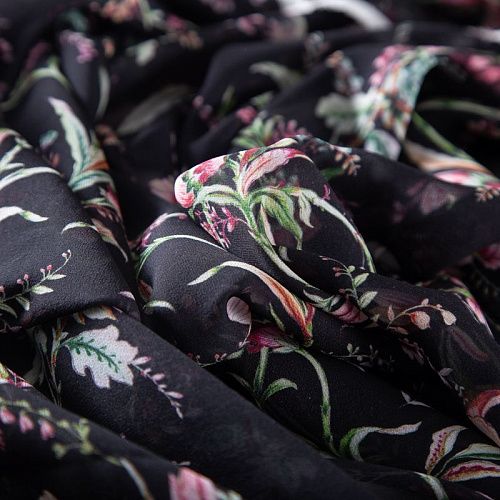 Креп-шифон шелковый 027-19926 черный принтованный