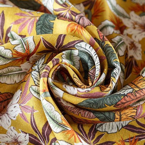 Лен натуральный 035-07813 горчичный принтованный