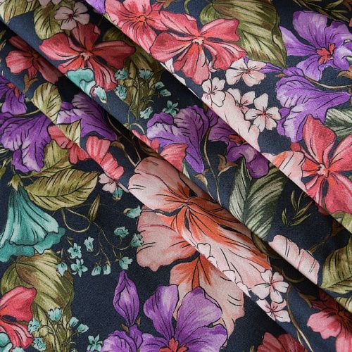 Хлопок стрейч 063-12074 темно-синий принтованный