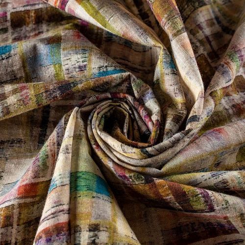 Лен натуральный К33-237 хаки принтованный