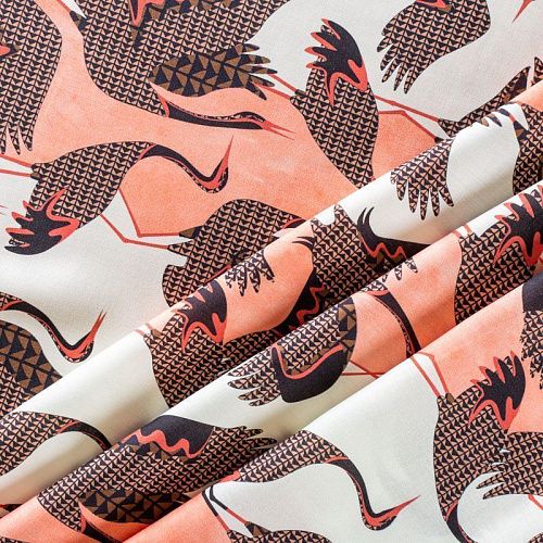 Штапель 069-1024 молочно-коралловый принтованный