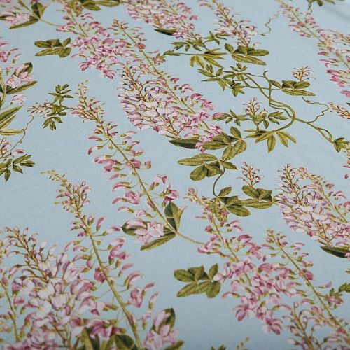 Шифон шелковый 068-19105 разбеленный голубой принтованный