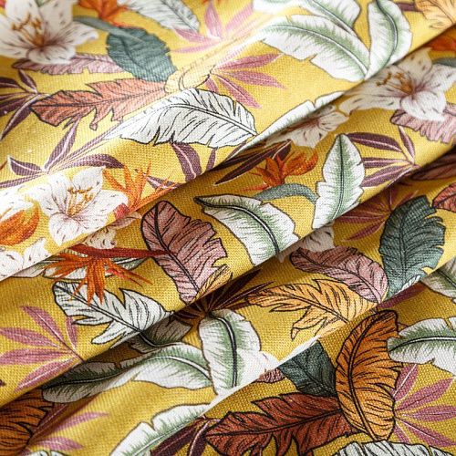 Лен натуральный 035-07813 горчичный принтованный