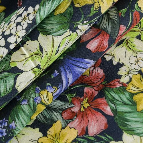 Хлопок стрейч 063-12073 темно-синий принтованный