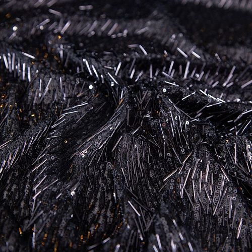 Сетка с пайетками и стеклярусом 050-19865 черный