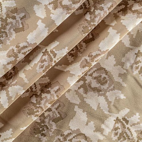 Крепдешин натуральный К4-0015 серо-бежевый принтованный