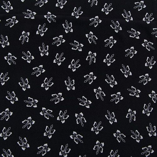 Крепдешин шелковый 028-12507 черный принтованный