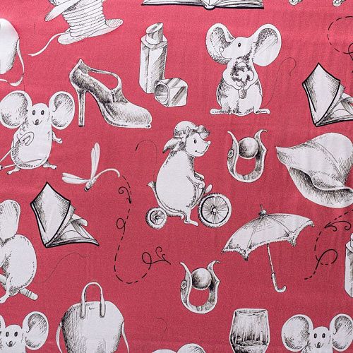 Шелк натуральный К15-301 кораллово-розовый принтованный